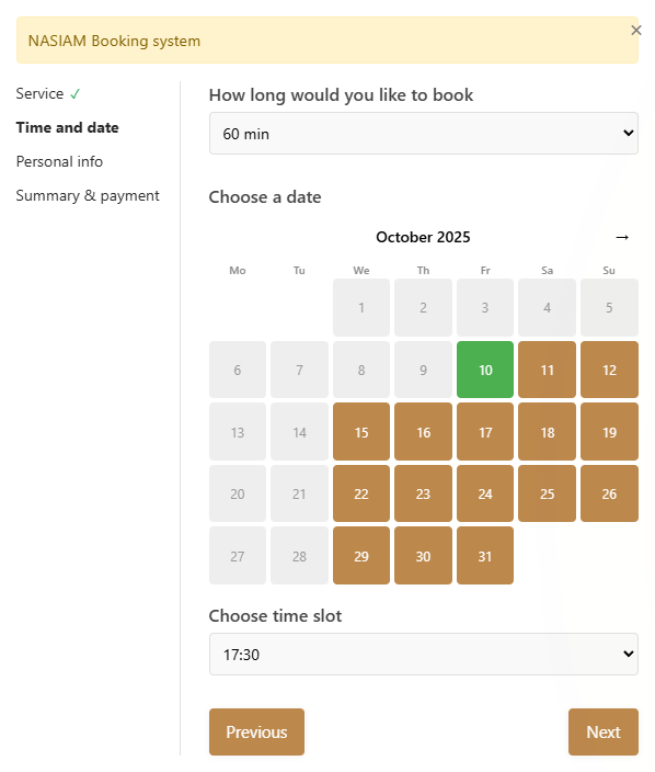 Resevu booking widget showing a service selection step