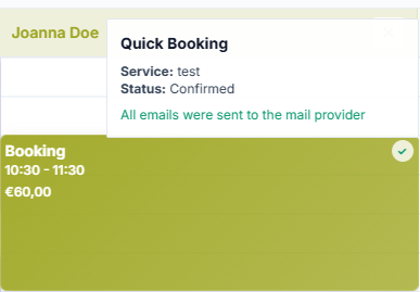 Resevu quick-booking detail shown inside the calendar